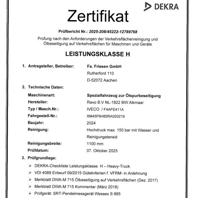 Zertifikat f&uuml;r &Ouml;lspurbeseitiger